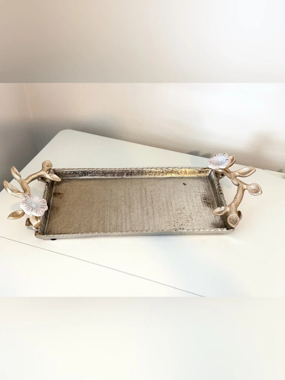 Decorative Branch Handle Vanity Tabletop Tray Gold Silver Floral Decor 11ʼʼ